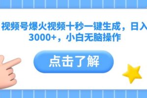 视频号爆火视频十秒一键生成，日入3000+，小白无脑操作-我的网站