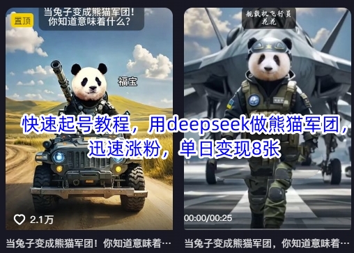 快速起号教程，用deepseek做熊猫军团，迅速涨粉，单日变现8张-我的网站