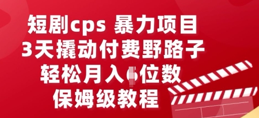 短剧cps暴力项目，3天撬动付费野路子，有人偷偷月入五位数，保姆级教程-我的网站