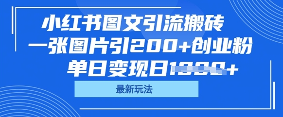 小红书图文引流搬砖，一张图片引200+创业粉，单日变现日数张-我的网站