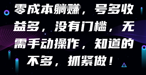 零成本全自动，号多收益多，没有门槛，无需手动-我的网站