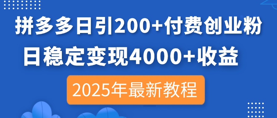 （14217期）拼多多日引200+付费创业粉，日稳定变现4000+收益，2025年最新教程-我的网站