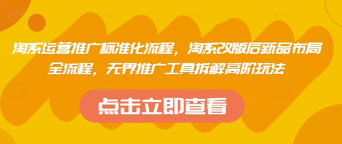 淘系运营推广标准化流程，​淘系改版后新品布局全流程，无界推广工具拆解高阶玩法-我的网站