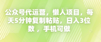 公众号代运营，懒人项目，每天5分钟复制粘贴，日入3位数 ，手机可做-我的网站