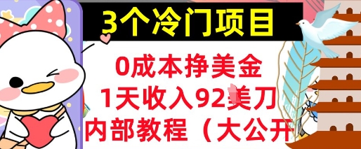 3个冷门项目，0成本挣美金，1天收入92刀，超简单， 内部教程(首次公开)-我的网站