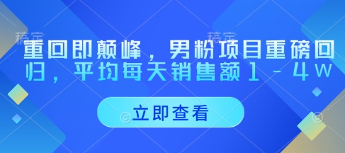 重回即颠峰，男粉项目重磅回归，平均每天销售额1-4W-我的网站