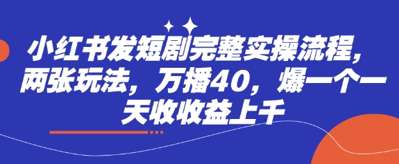 小红书发短剧完整实操流程，两张玩法，万播40，爆一个一天收收益上千-我的网站
