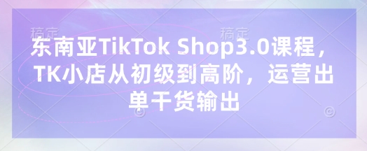 东南亚TikTok Shop3.0课程，TK小店​从初级到高阶，运营出单干货输出-我的网站