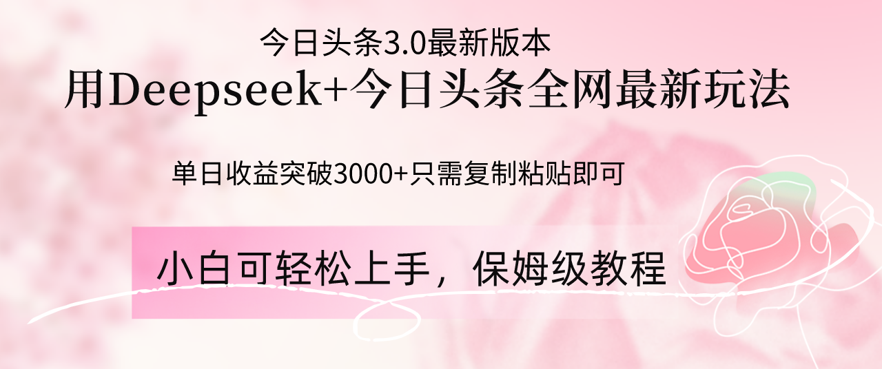 （14452期）Deepseek结合今日头条全网最新玩法，单日收益突破3000+，只需要简单的…-我的网站