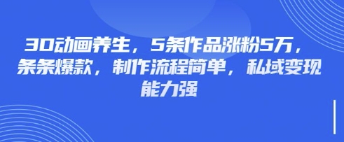 3D动画养生，5条作品涨粉5万，条条爆款，制作流程简单，私域变现能力强-我的网站
