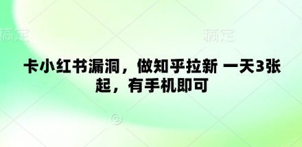 卡小红书漏洞，做知乎拉新 一天3张起，有手机即可-我的网站