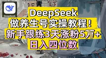 DeepSeek做养生号实操教程，新手跟练3天涨粉5W+，日入三位数-我的网站