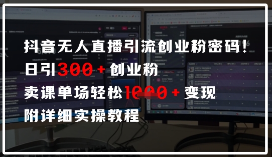 抖音无人直播引流密码，日引300+创业粉，单场轻松1k+变现，附详细实操教程-我的网站