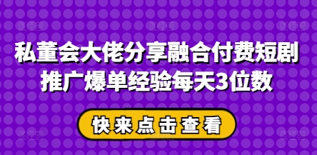 私董会大佬分享融合付费短剧推广爆单经验每天3位数-我的网站